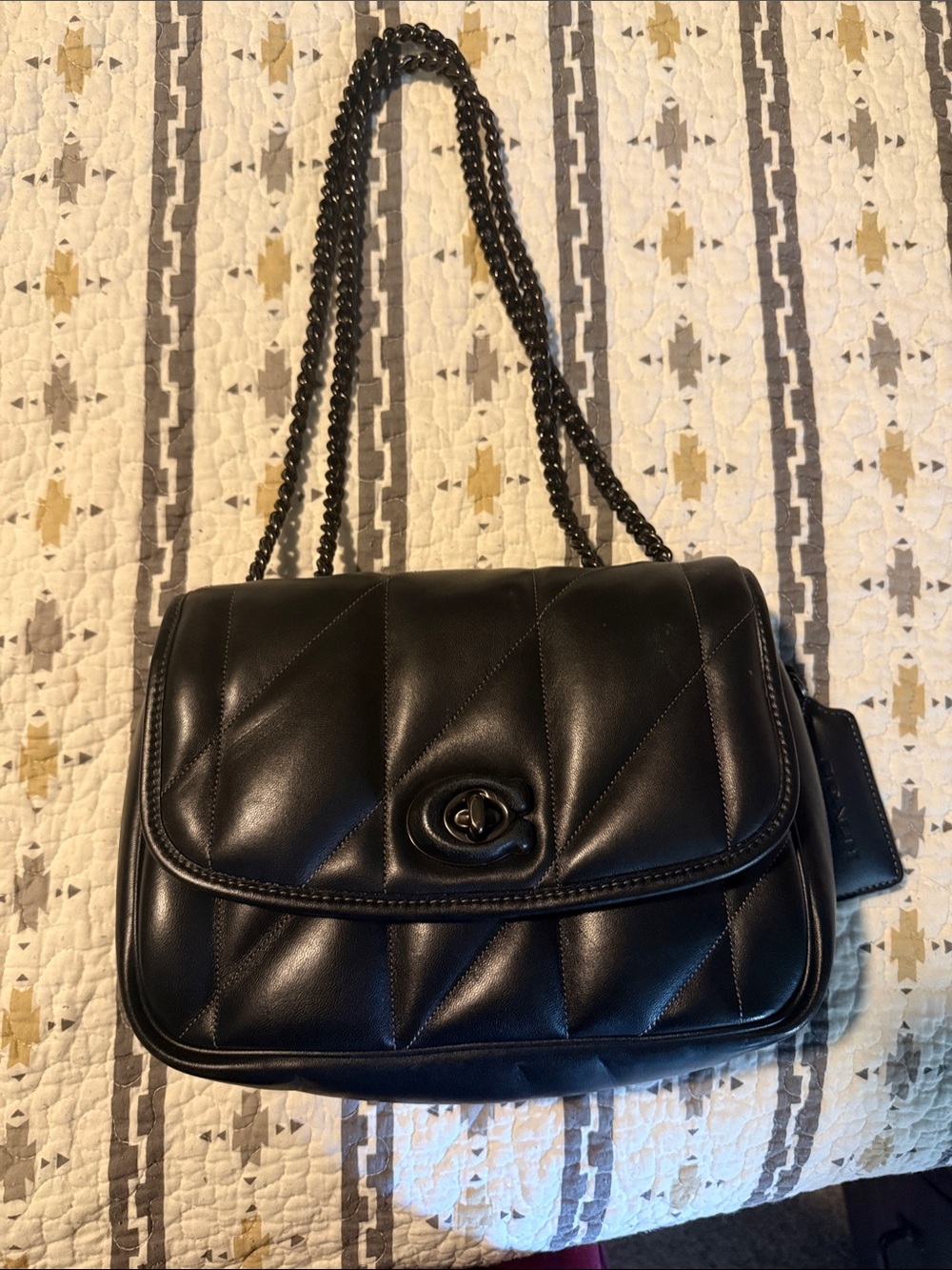 Coach Black Quilted Leather Shoulder Bag with Chain Strap